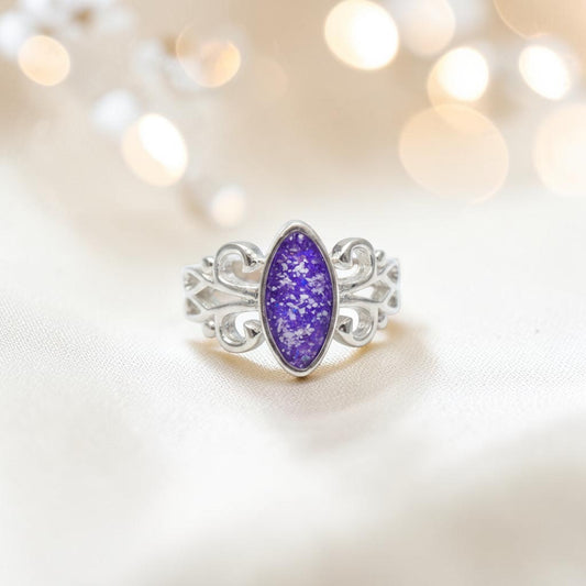 Willow Ring — silver marquise ashes memorial ring, handcrafted in Lancashire, UK