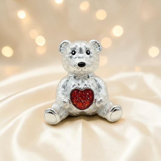 Stainless steel silver memorial Teddy Bear, handcrafted in Lancashire UK
