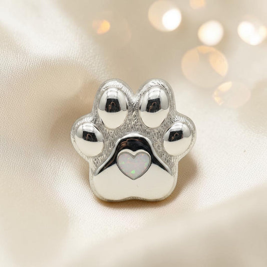 Stainless steel paw print ashes ornament, handcrafted in Lancashire, uk