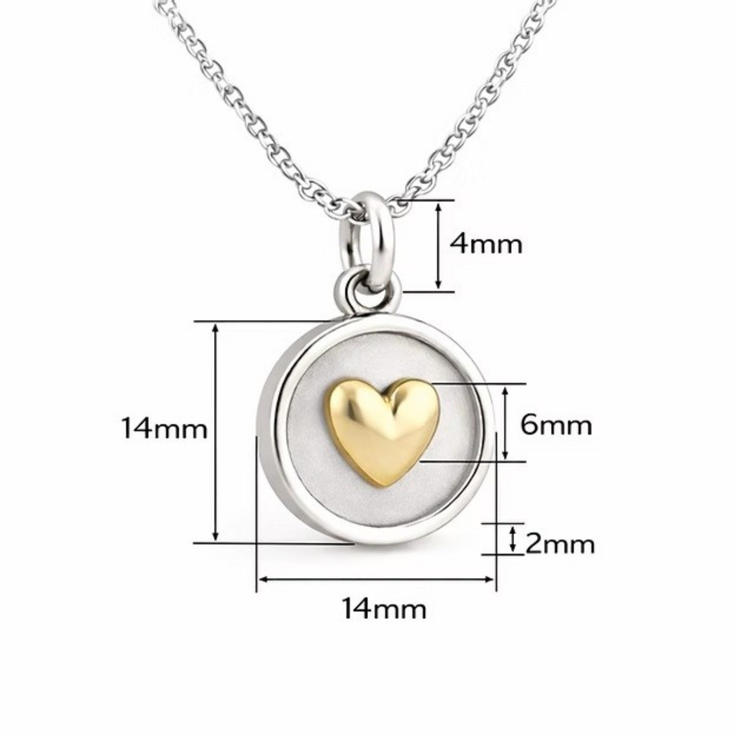 Gold Heart Silver Disc Mixed Metal Pendant - MADE TO ORDER
