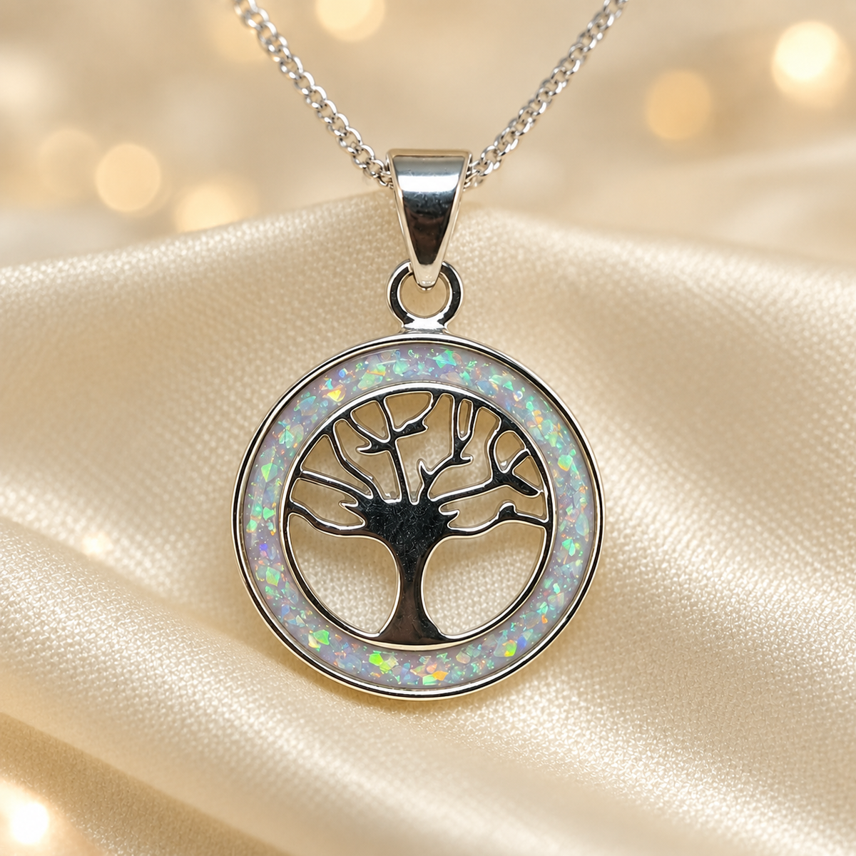 Keepsake Memorial Silver Circle Tree of Life Ashes Pendant in sterling silver 925, 16mm