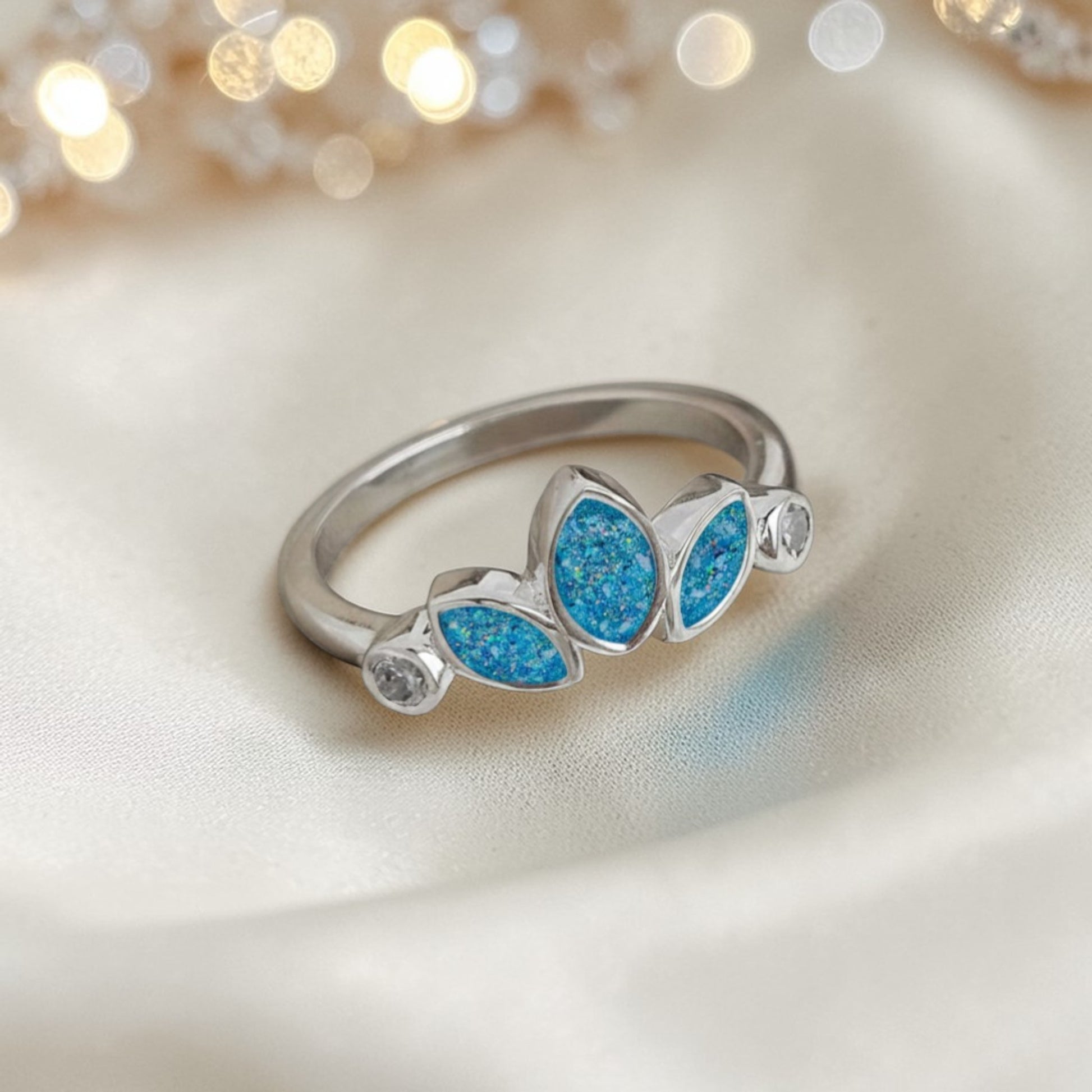Thea Ring — silver triple setting ashes memorial ring, handcrafted in the UK