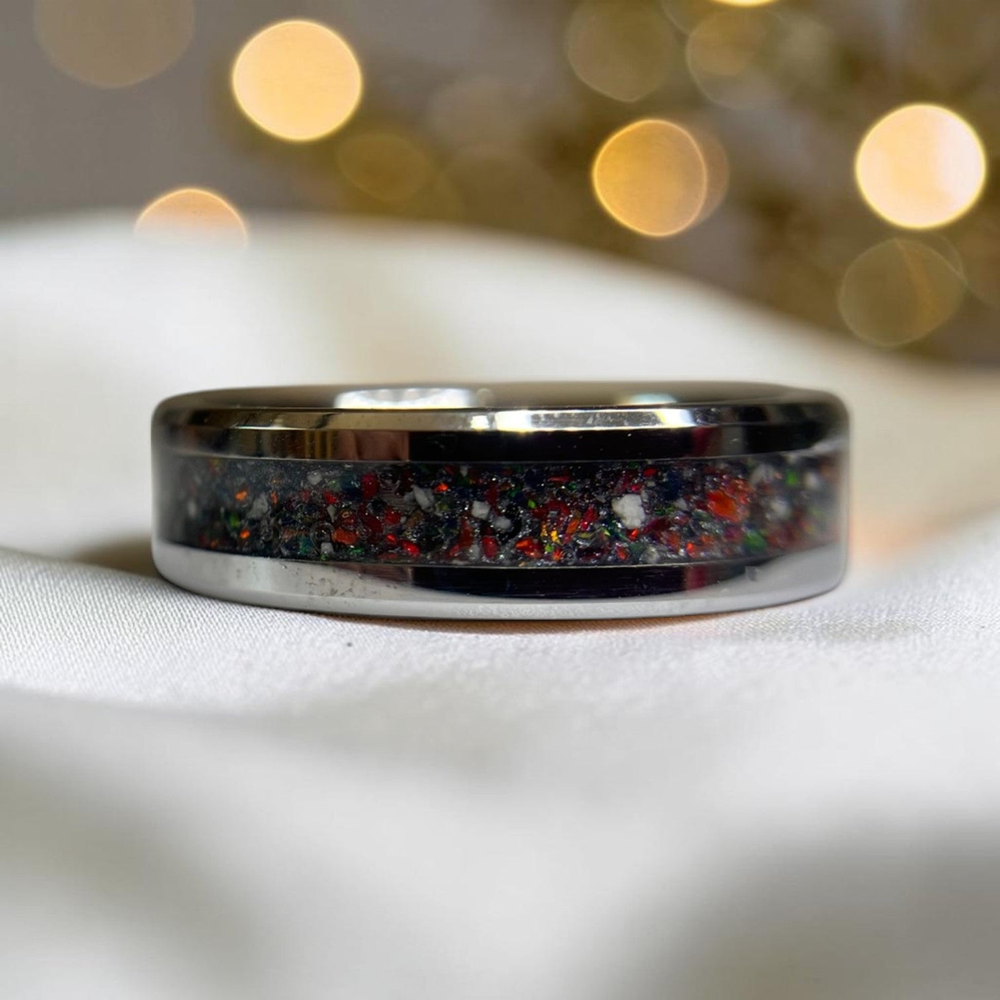 Tungsten channel ashes ring, handcrafted in uk