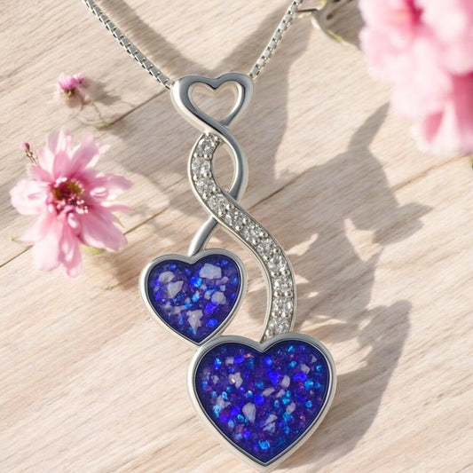 Striking Solid 925 Two Silver Entwined Hearts With CZ Stones