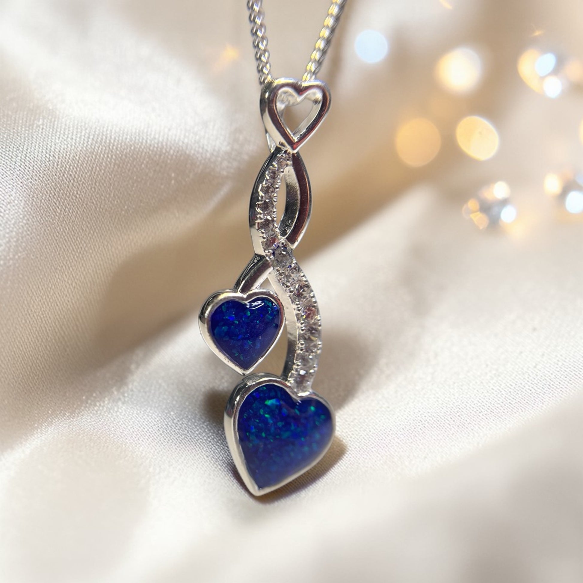twin heart memorial ashes pendant, handcrafted in uk