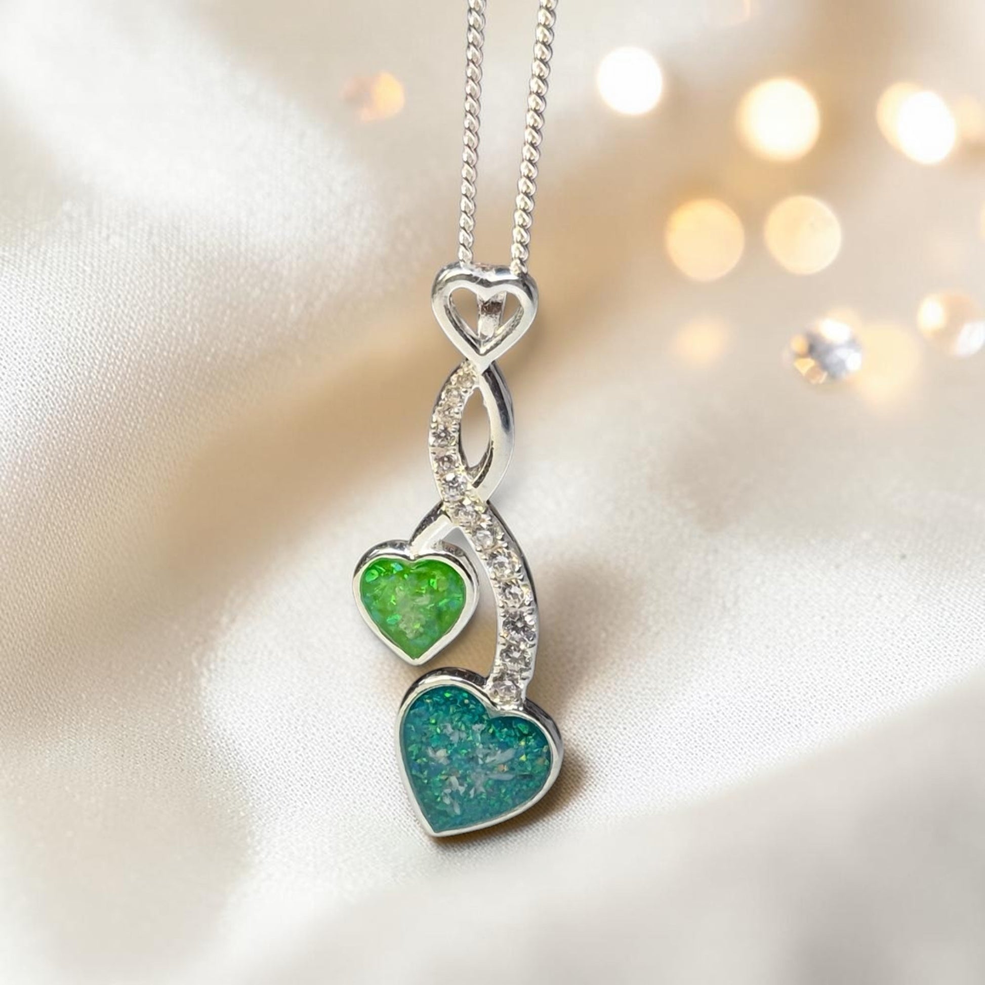 twin heart memorial keepsake pendant, handcrafted in the uk