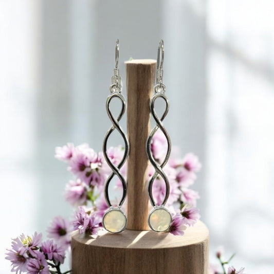 Long Twisted Wire Solid 925 Silver Celtic Drop Earrings