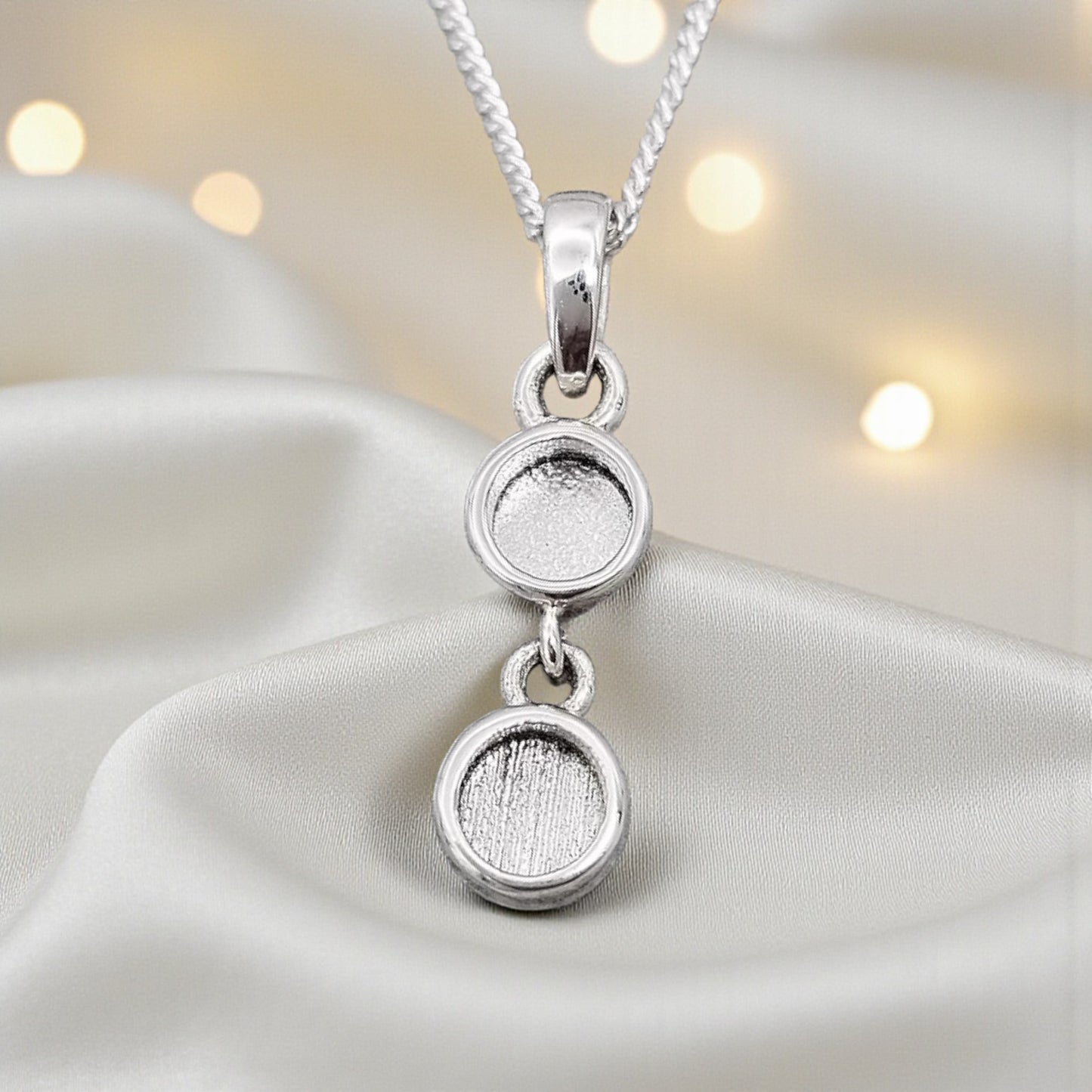 silver two drop memorial pendant, handcrafted in lancashire, uk