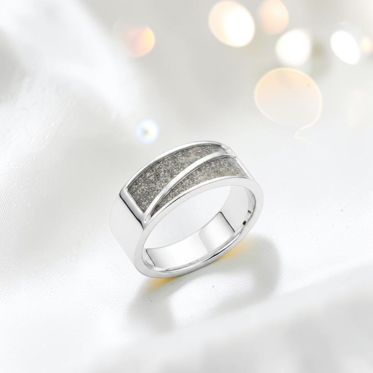 Natural Ash Two Paths men's sterling silver split channel memorial band ring, handcrafted in Lancashire UK by Keepsake Memorial Jewellery