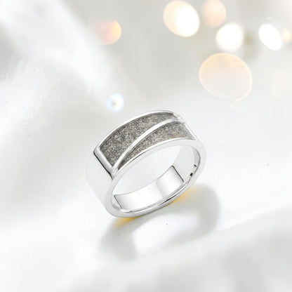 Natural Ash Two Paths men's sterling silver split channel memorial band ring, handcrafted in Lancashire UK by Keepsake Memorial Jewellery