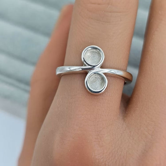 Selaphina Ring worn on hand — silver two stone ashes memorial ring, handcrafted in the UK