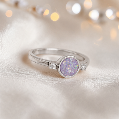 Keepsake Memorial Silver Azrael Ashes Ring in Unicorn Purple  - Handcrafted in the UK