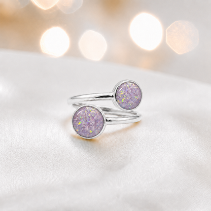 Keepsake Memorial Silver Elysia Ashes Ring in Unicorn Purple - Handcrafted in the UK