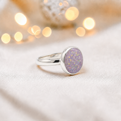 Keepsake Memorial Silver Gabrielle Ashes Ring in Unicorn Purple  - Handcrafted in the UK
