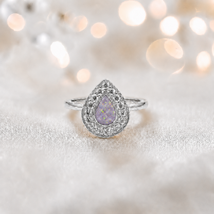 Keepsake Memorial Silver Helena Teardrop Ashes Ring in Unicorn Purple — handcrafted in Lancashire, UK