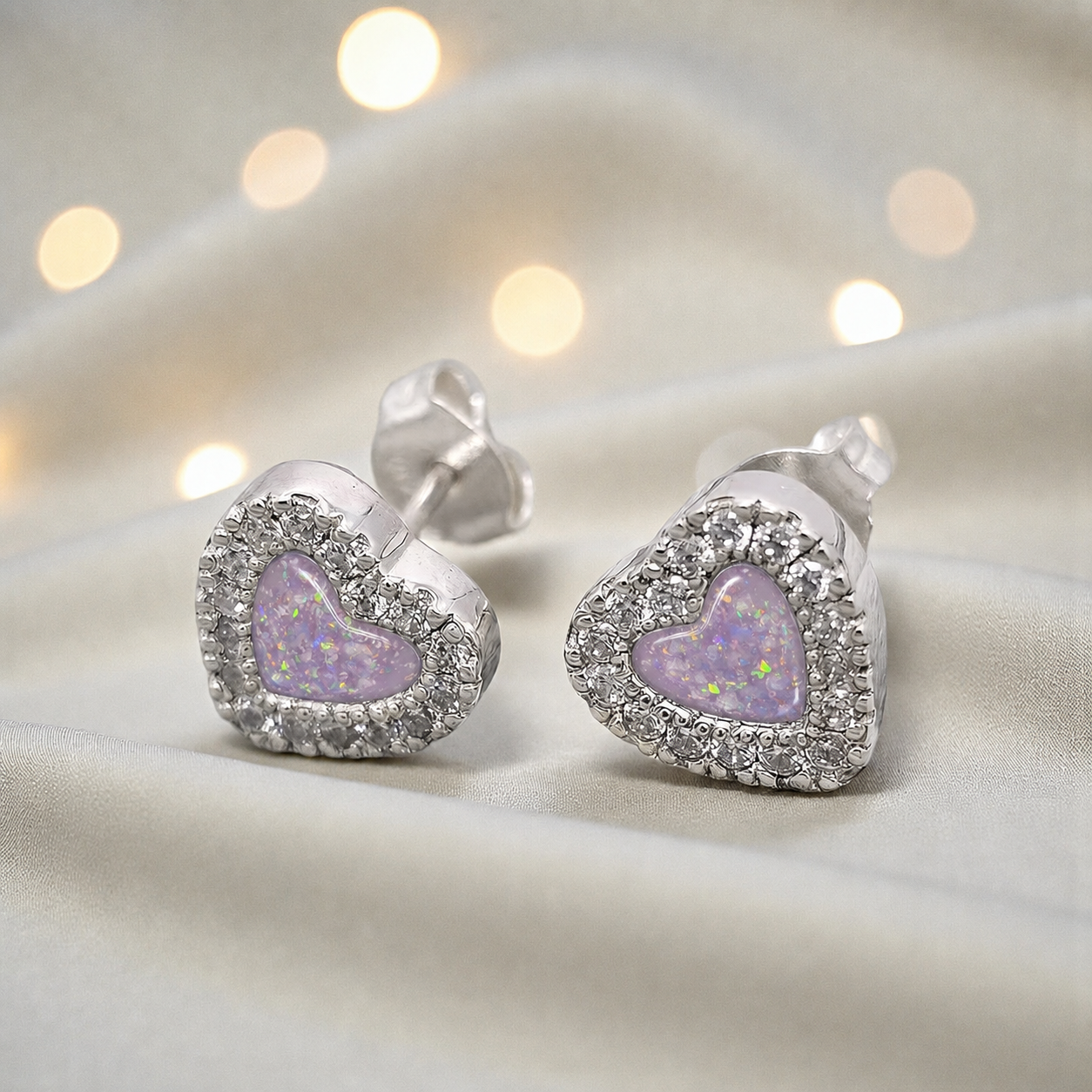 Keepsake Memorial Sterling Silver Heart Ashes Earrings Opal Dawn in Unicorn Purple - Handcrafted in the UK