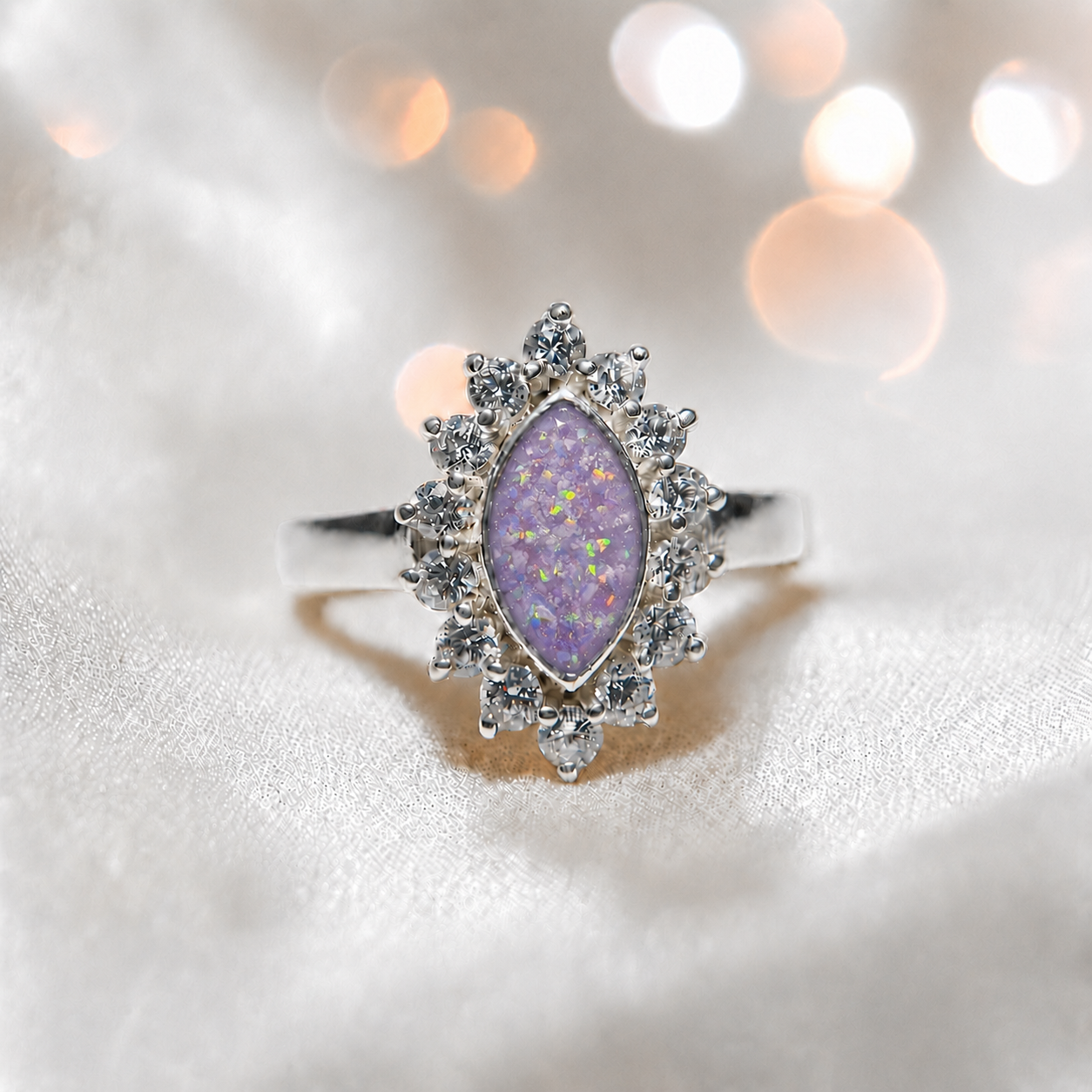 Keepsake Memorial Silver Princess Ashes Ring in Unicorn Purple - Handcrafted in the UK