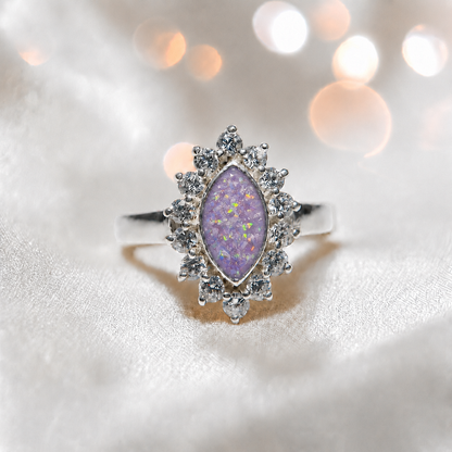 Keepsake Memorial Silver Princess Ashes Ring in Unicorn Purple - Handcrafted in the UK