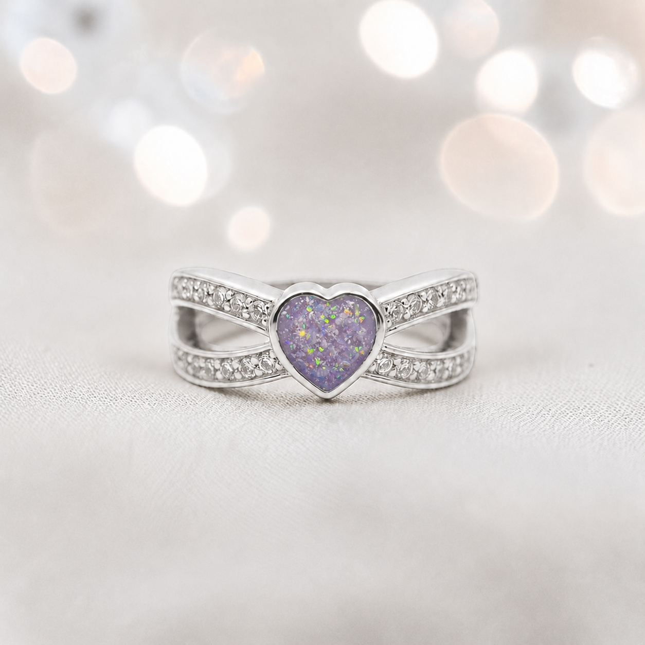 Keepsake Memorial Silver Stella Ashes Ring in unicorn purple  - Handcrafted in the UK