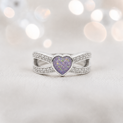 Keepsake Memorial Silver Stella Ashes Ring in unicorn purple  - Handcrafted in the UK