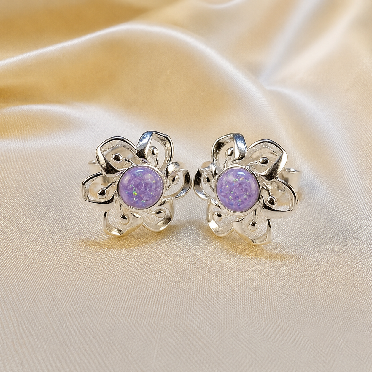 Keepsake Memorial Sterling Silver Ladies Ashes Earrings - Velour Flowers