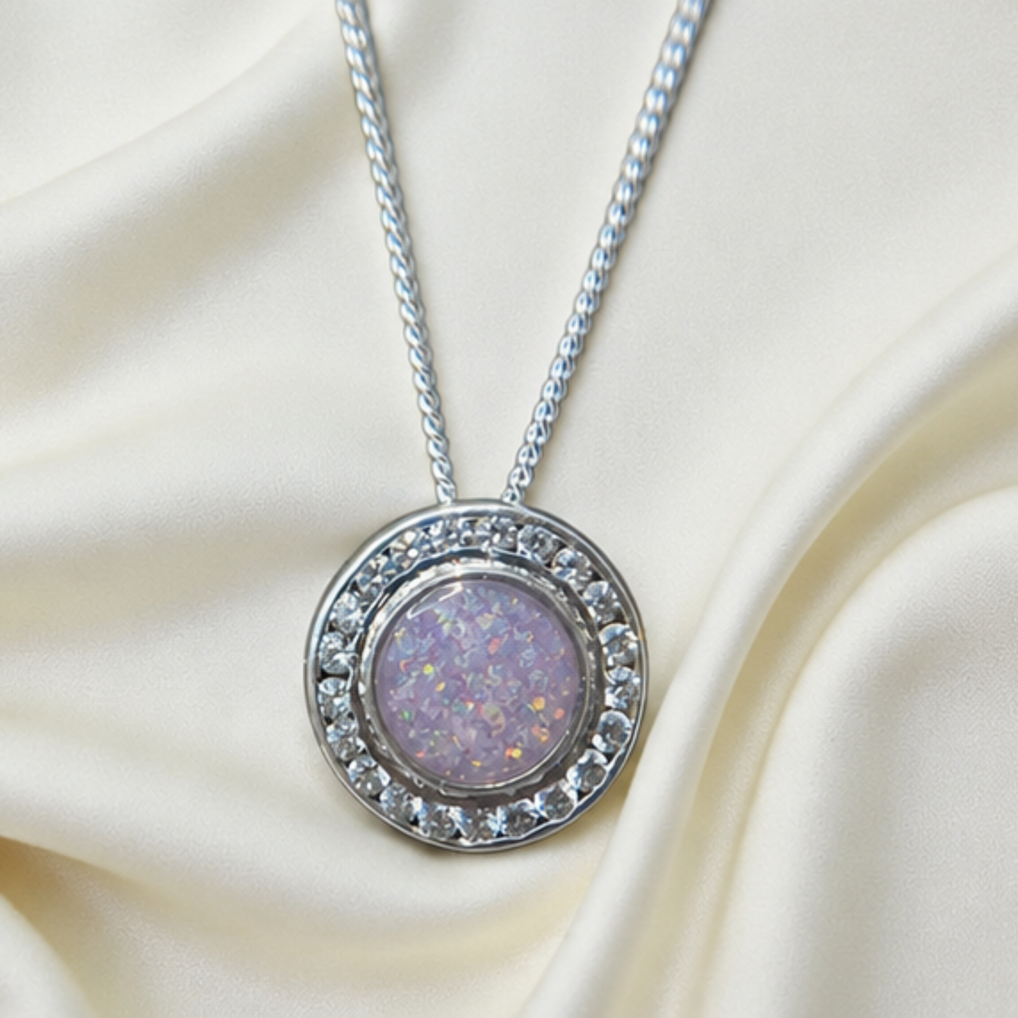 Keepsake Memorial  Silver Ladies Sparkling Round Ashes Pendant - Alderan