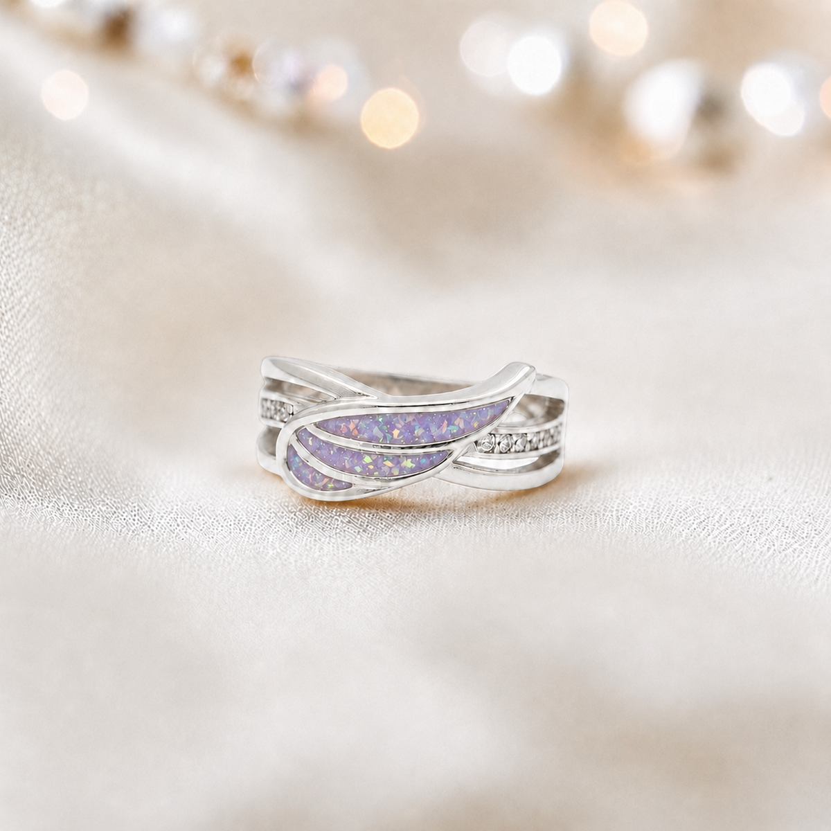 Keepsake Memorial Silver Angelica Ashes Ring in Unicorn Purple - Handcrafted in the UK