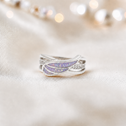 Keepsake Memorial Silver Angelica Ashes Ring in Unicorn Purple - Handcrafted in the UK