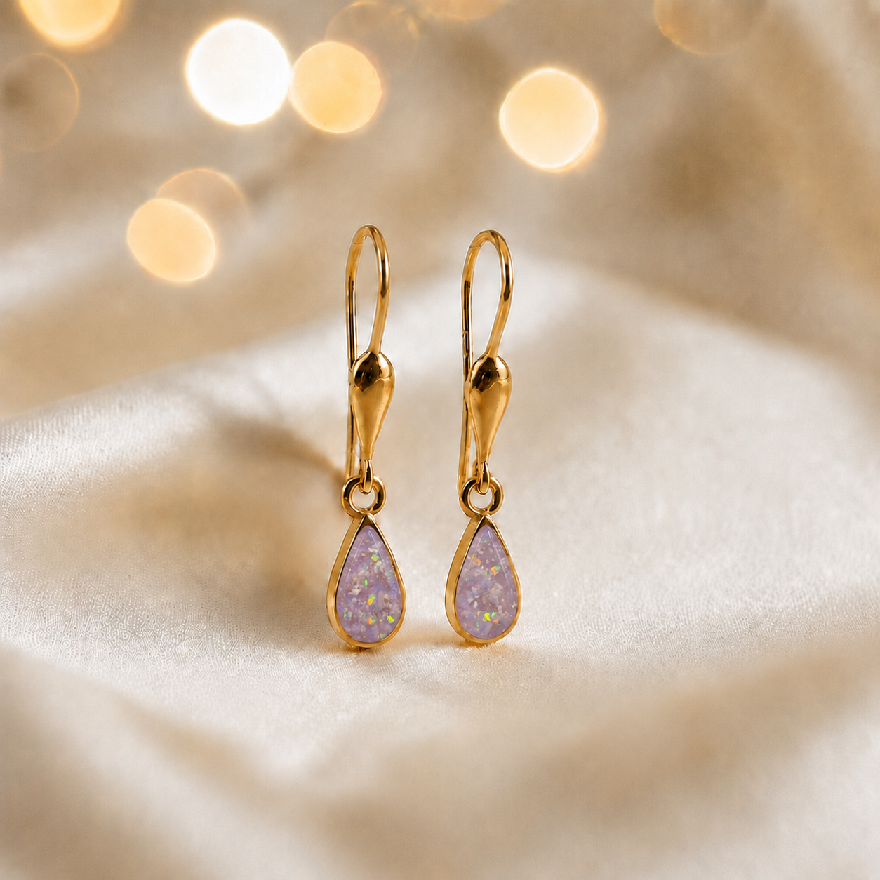 Unicorn Purple Calla 9ct gold drop memorial earrings, handcrafted in Lancashire, UK – by Keepsake Memorial Jewellery