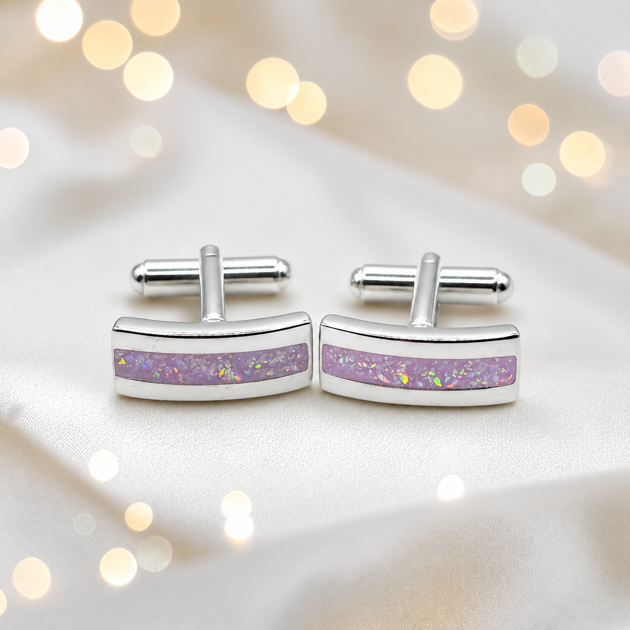 Unicorn purple silver Ember memorial ashes cufflinks, handcrafted in Lancashire UK