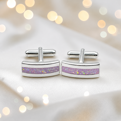 Unicorn purple silver Ember memorial ashes cufflinks, handcrafted in Lancashire UK