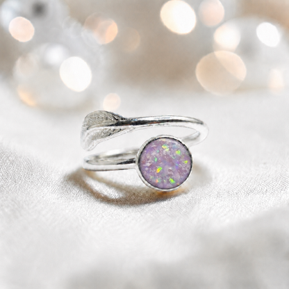 Feather Whisper Ring — silver feather ashes memorial ring, in unicorn purple, handcrafted in Lancashire, UK