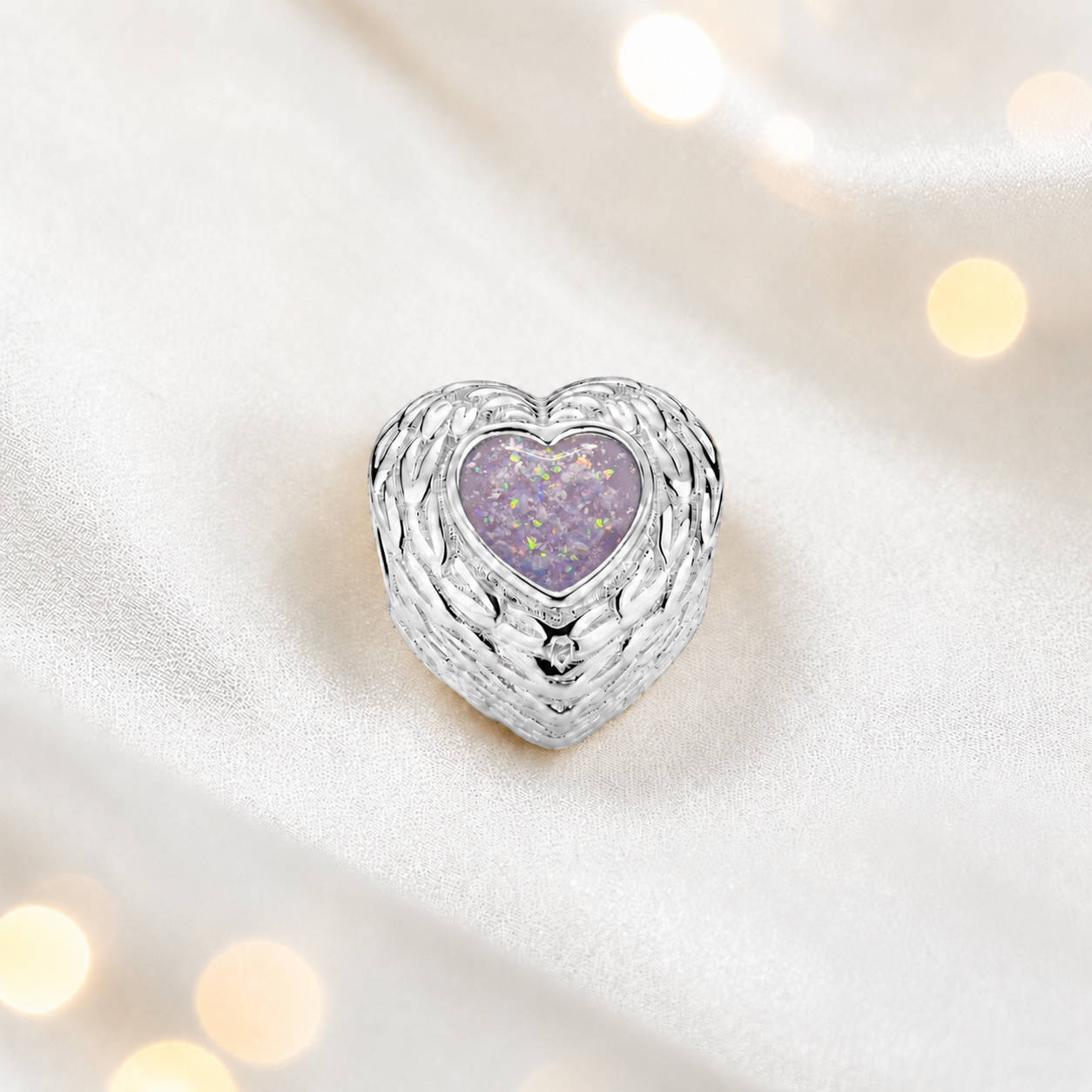 Unicorn purple sterling silver peaceful whisper heart ashes memorial charm, handcrafted in Lancashire by keepsake memorial
