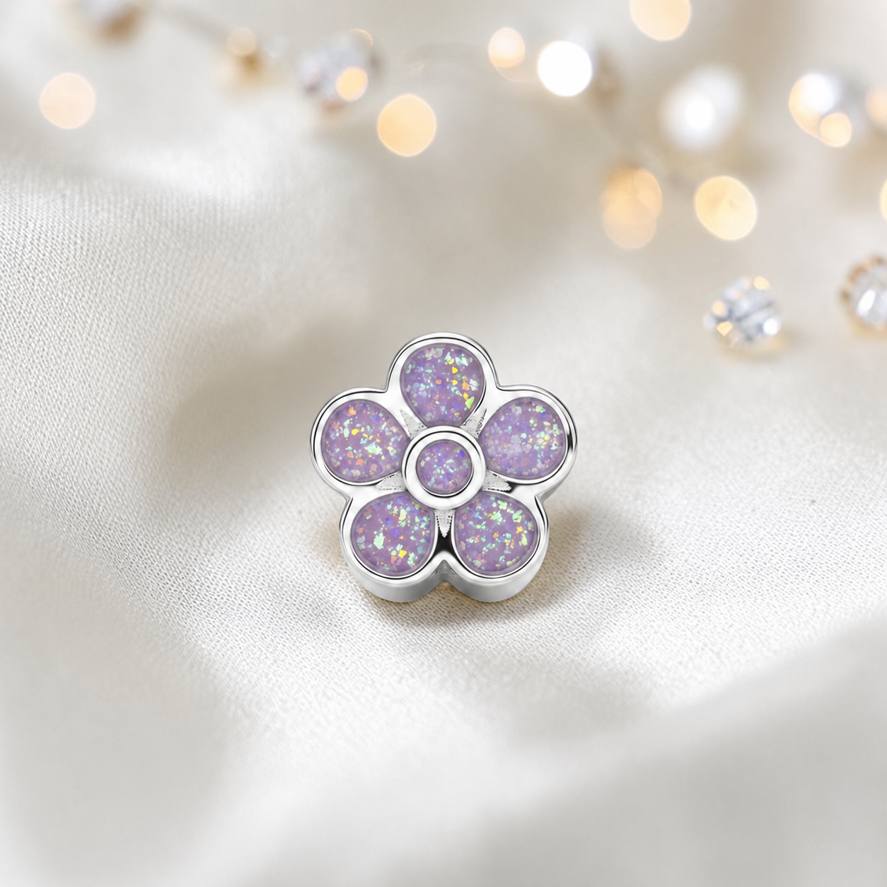 Unicorn purple sterling silver flora, flower ashes memorial charm, handcrafted in Lancashire by keepsake memorial