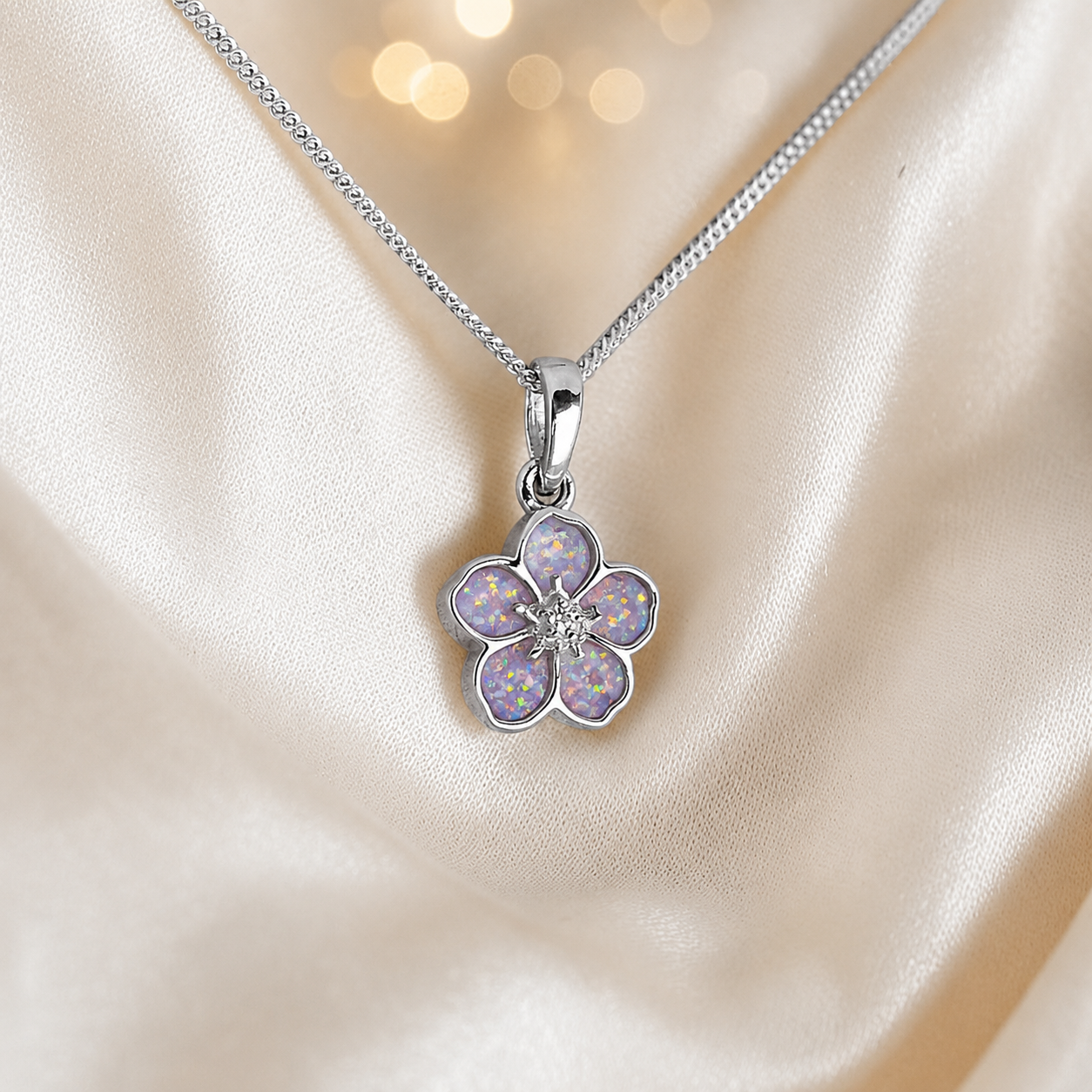 925 Sterling Silver Forget Me Not Memorial Pendant in unicorn purple - Keepsake Memorial Jewellery
