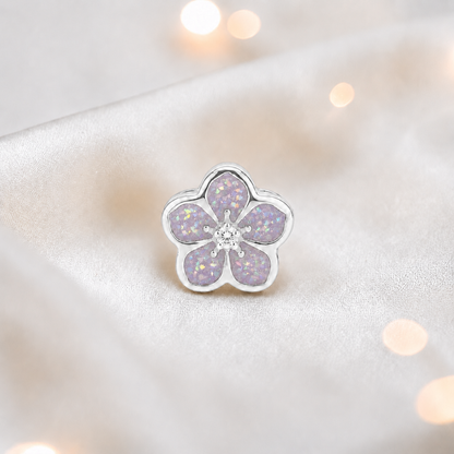 Unicorn purple sterling silver forget me not ashes memorial charm, handcrafted in Lancashire by keepsake memorial