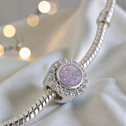 Unicorn purple sterling silver halo ashes memorial charm, handcrafted in Lancashire by keepsake memorial