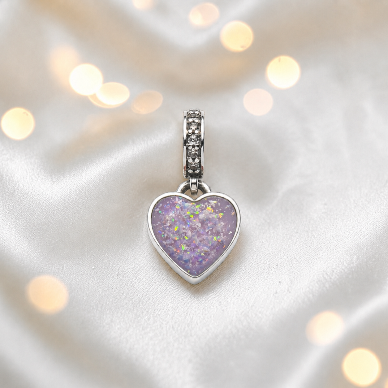 Unicorn purple sterling silver heavens heart ashes memorial dangle  charm, handcrafted in Lancashire by keepsake memorial