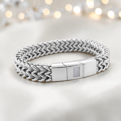 Unicorn purple Heritage men's stainless steel  memorial bracelet , handcrafted in Lancashire UK by Keepsake Memorial Jewellery