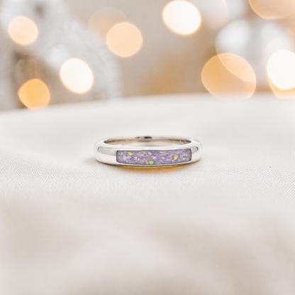 Keepsake Memorial Iris wishbone ashes ring in unicorn purple, handcrafted in Lancashire 