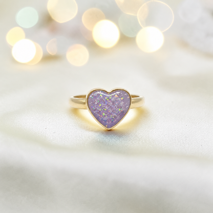 Unicorn Purple 9ct gold heart memorial ring, Juliette, handcrafted in Lancashire, UK – by Keepsake Memorial Jewellery