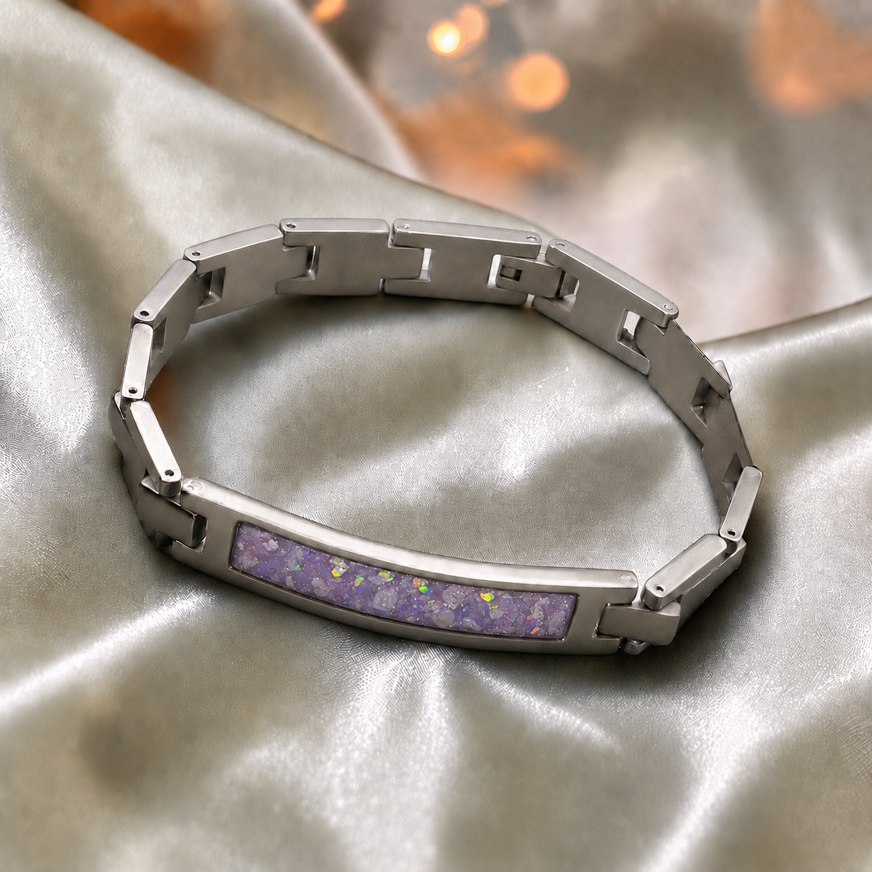 Unicorn purple stainless steel link ID memorial ashes bracelet – Keepsake Memorial Jewellery