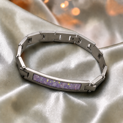 Unicorn purple stainless steel link ID memorial ashes bracelet – Keepsake Memorial Jewellery