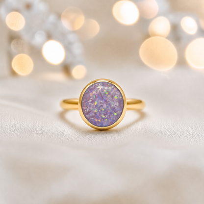 Unicorn Purple 9ct gold round memorial ring,  Matilda, handcrafted in Lancashire, UK – by Keepsake Memorial Jewellery