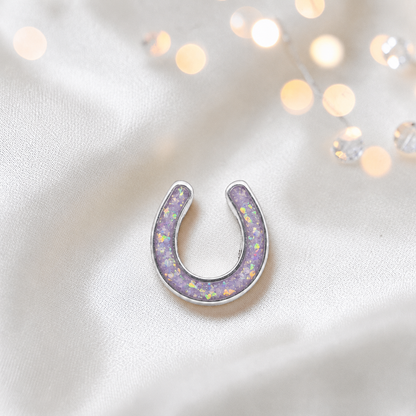 Maverick horseshoe ashes charm, in unicorn purple, handcrafted in Lancashire UK - by Keepsake Memorial Jewellery 