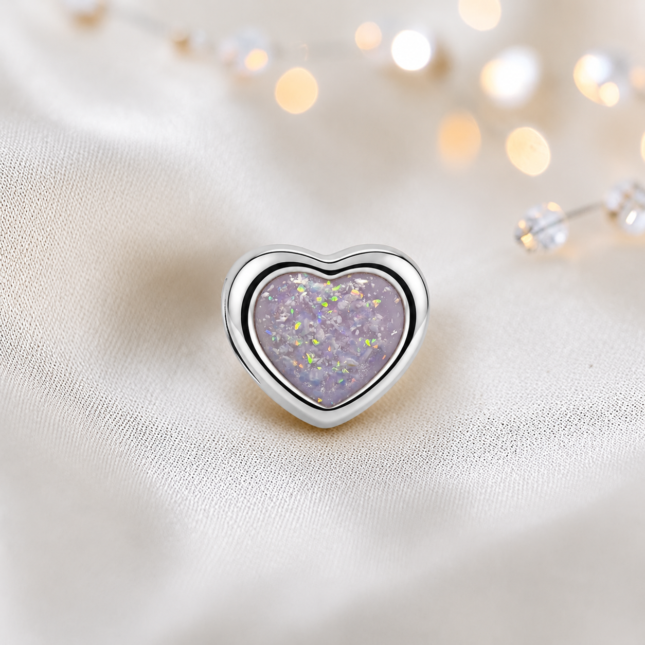 Unicorn purple sterling silver peaceful heart ashes memorial charm, handcrafted in Lancashire by keepsake memorial