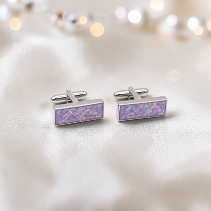 Unicorn purple Pillar sterling silver memorial ashes cufflinks, handcrafted in Lancashire UK