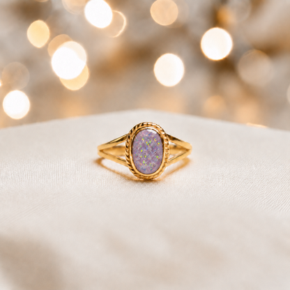 Unicorn Purple Ayla, 9ct gold oval memorial ring, handcrafted in Lancashire, UK – by Keepsake Memorial Jewellery