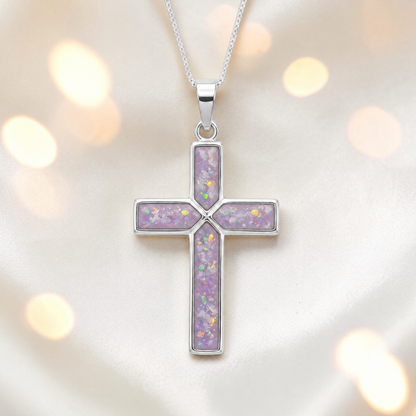Unicorn purple Endura men's sterling silver cross memorial pendant, 29mm, handcrafted in Lancashire UK by Keepsake Memorial Jewellery