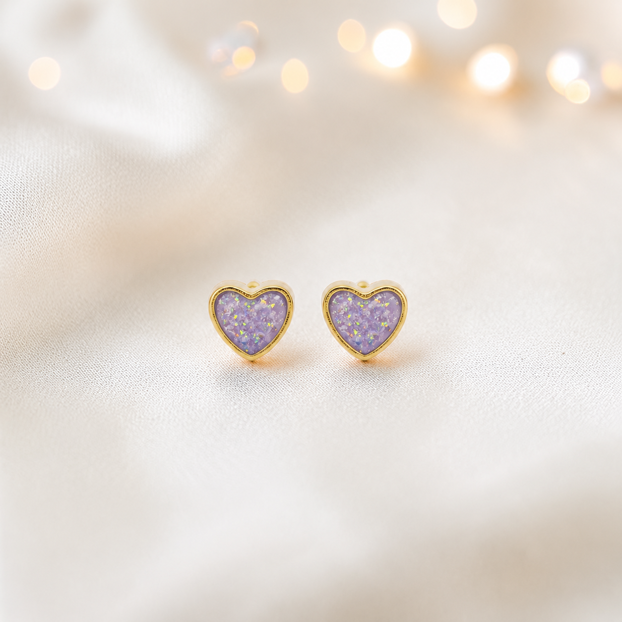 Unicorn Purple Eve 9ct gold heart earrings, handcrafted in Lancashire, UK – by Keepsake Memorial Jewellery